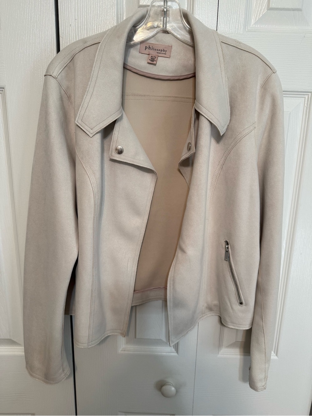 Philosophy Soft Beige Suede Moto Jacket